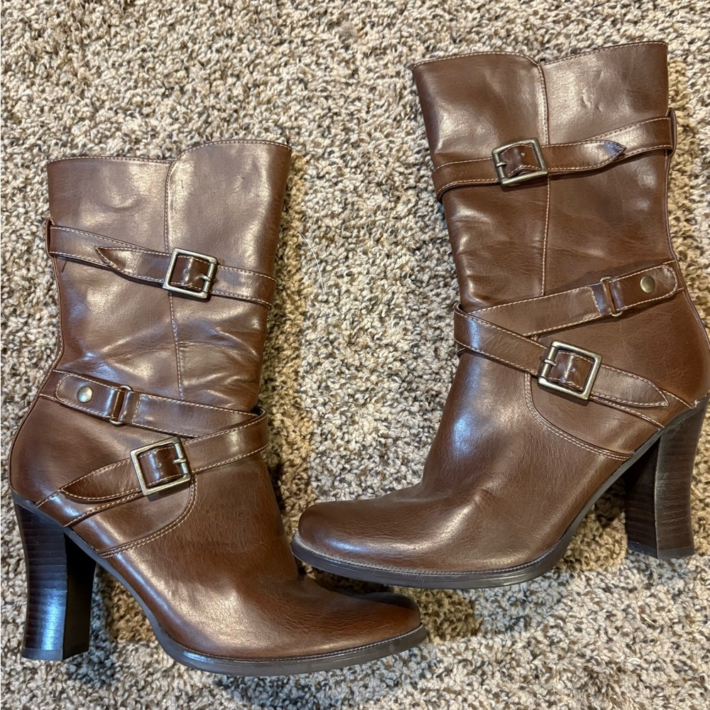 Brown Leather Heeled Boots